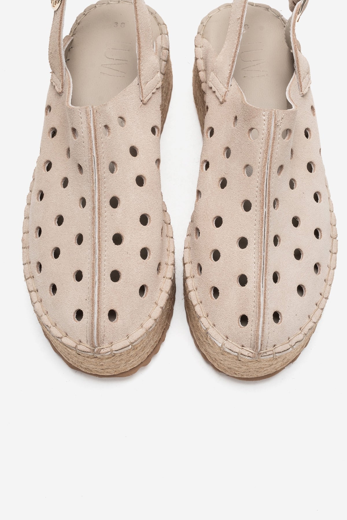 Fraga - Sandalia de cuña de piel de ante color beige (Mujer)