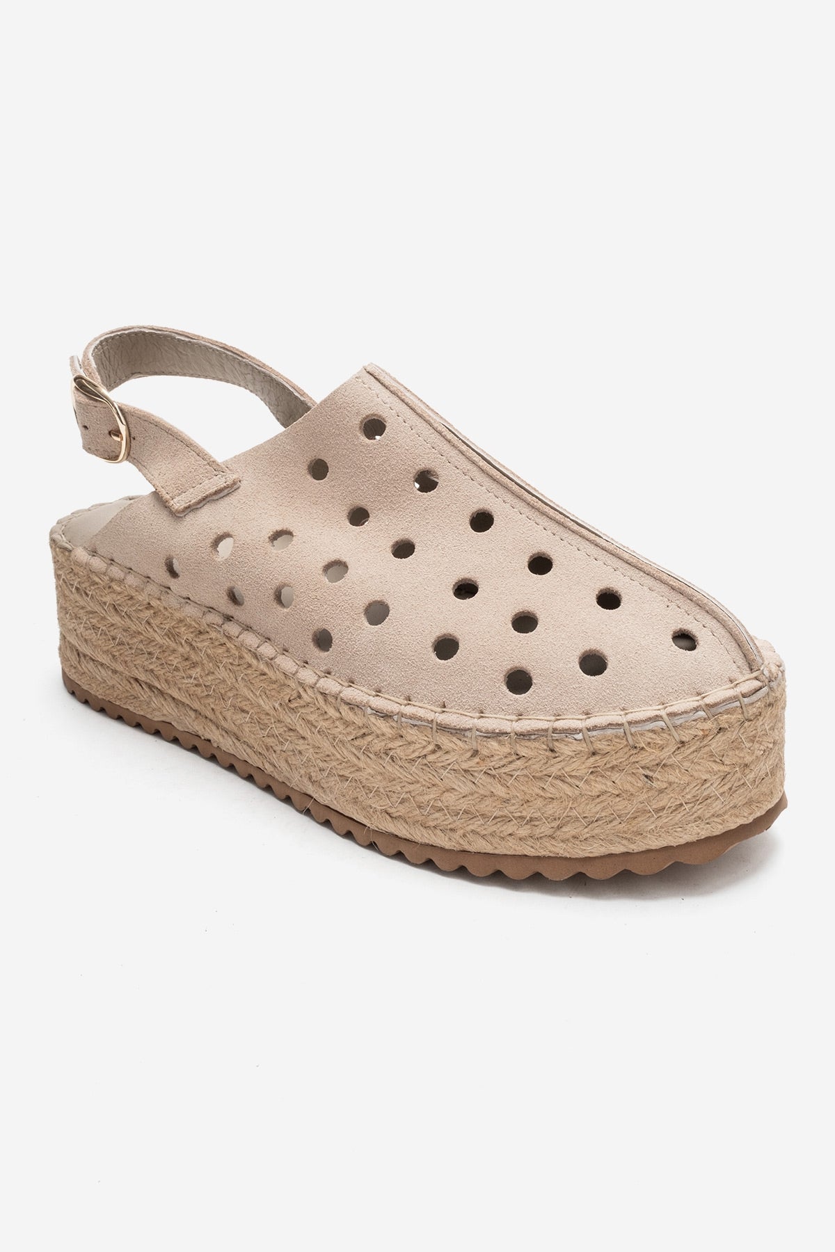 Fraga - Sandalia de cuña de piel de ante color beige (Mujer)