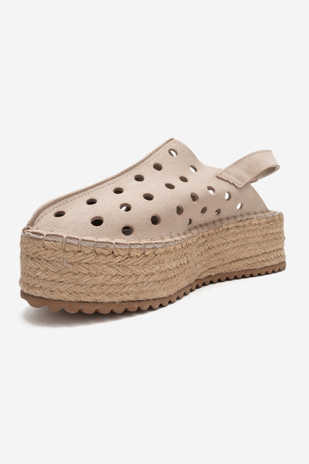Fraga - Sandalia de cuña de piel de ante color beige (Mujer)
