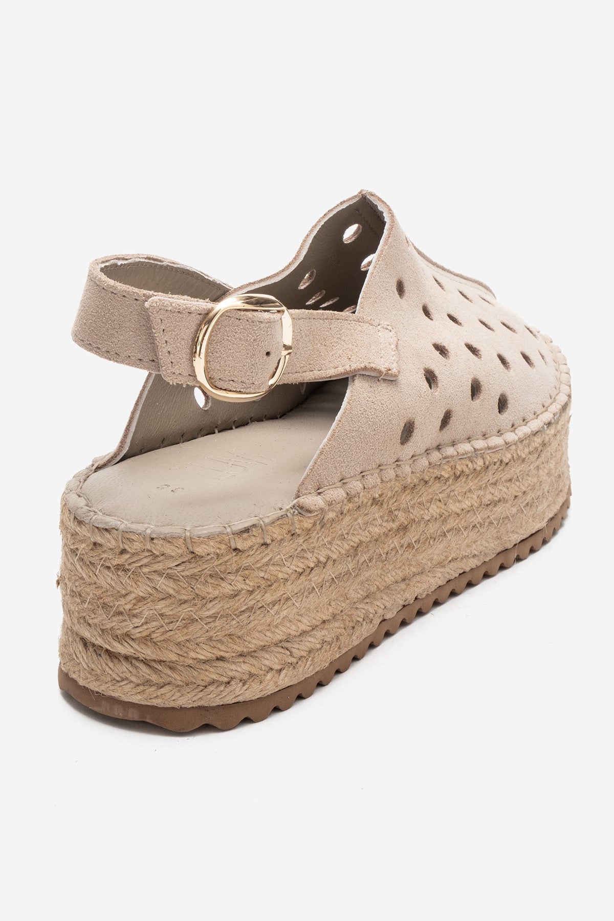 Fraga - Sandalia de cuña de piel de ante color beige (Mujer)