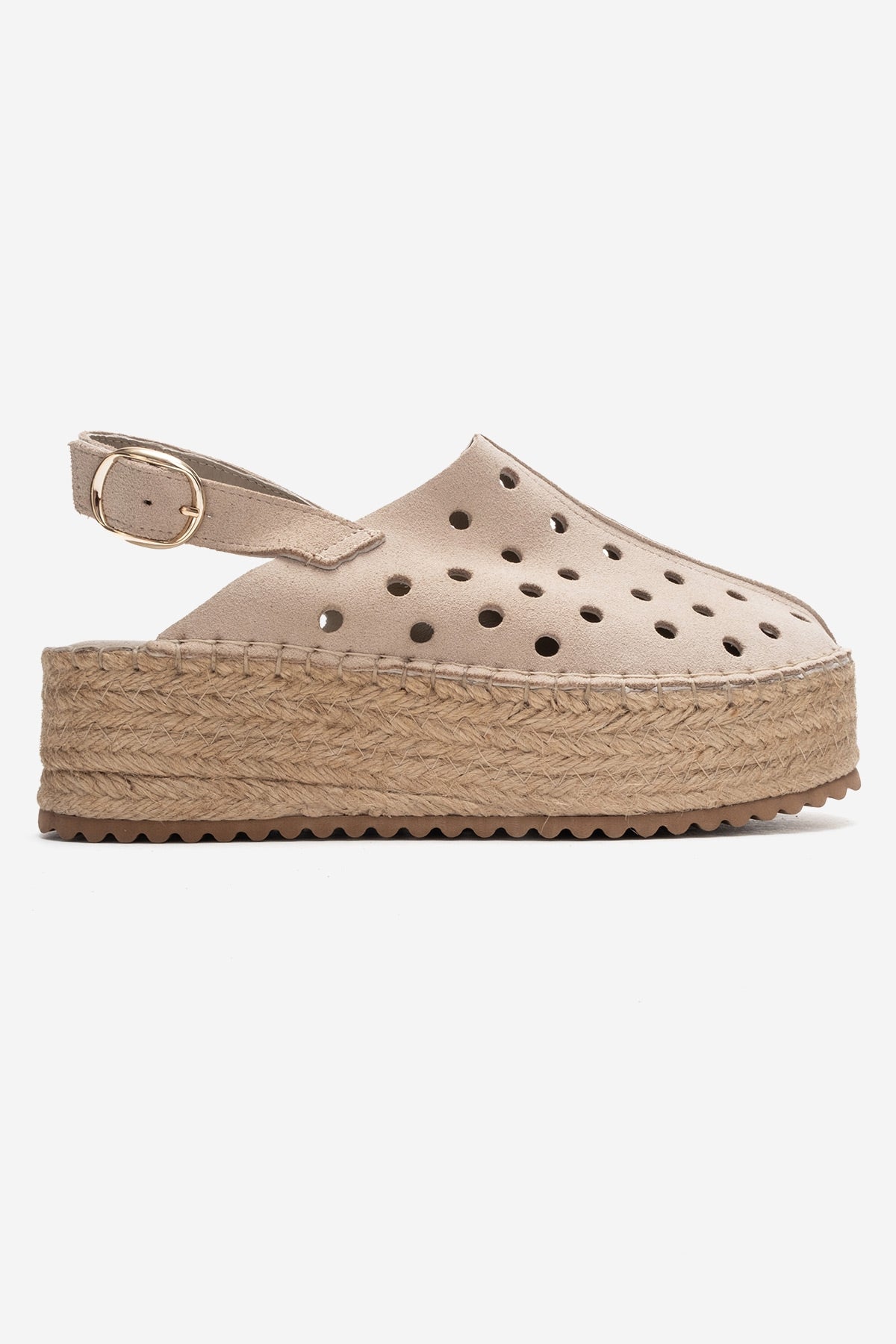 Fraga - Sandalia de cuña de piel de ante color beige (Mujer)