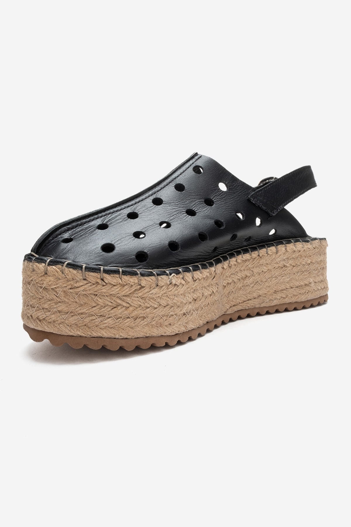 Fraga - Sandalia de cuña de cuero negro (mujer)