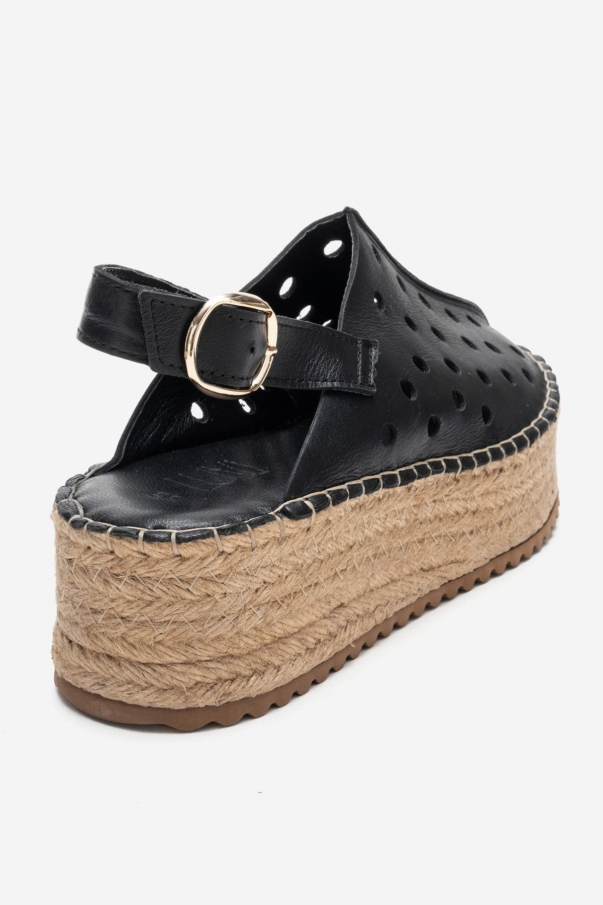 Fraga - Sandalia de cuña de cuero negro (mujer)