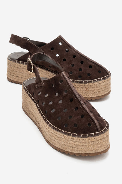 Fraga - Brown Suede Leather Wedge Sandal (Women)