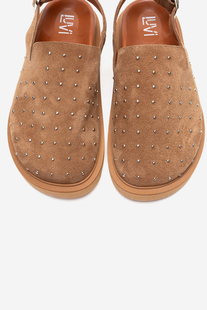 OUR - Cognac Genuine Leather Suede Studded Closed-Toe Sandal (Women)
