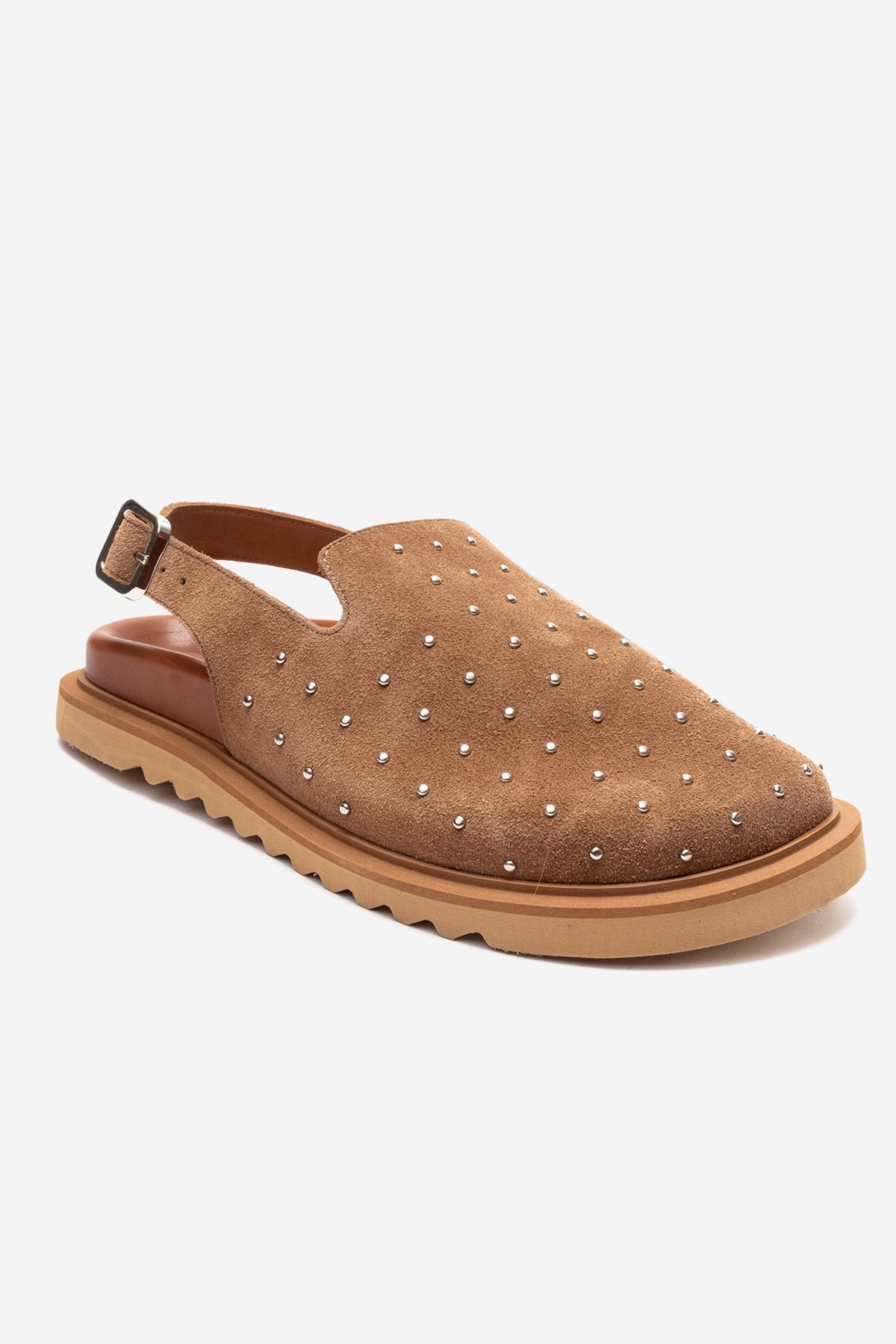 OUR - Cognac Genuine Leather Suede Studded Closed-Toe Sandal (Women)