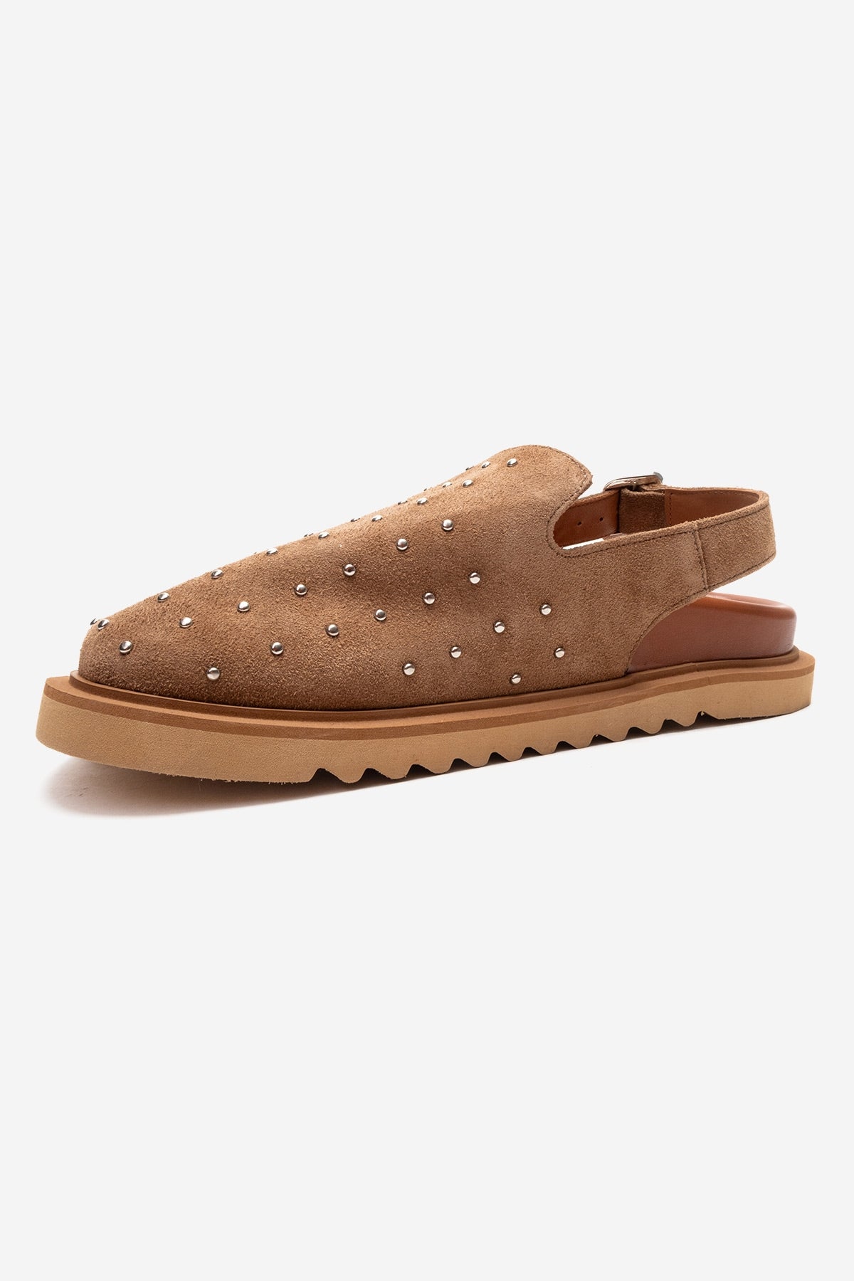 OUR - Cognac Genuine Leather Suede Studded Closed-Toe Sandal (Women)