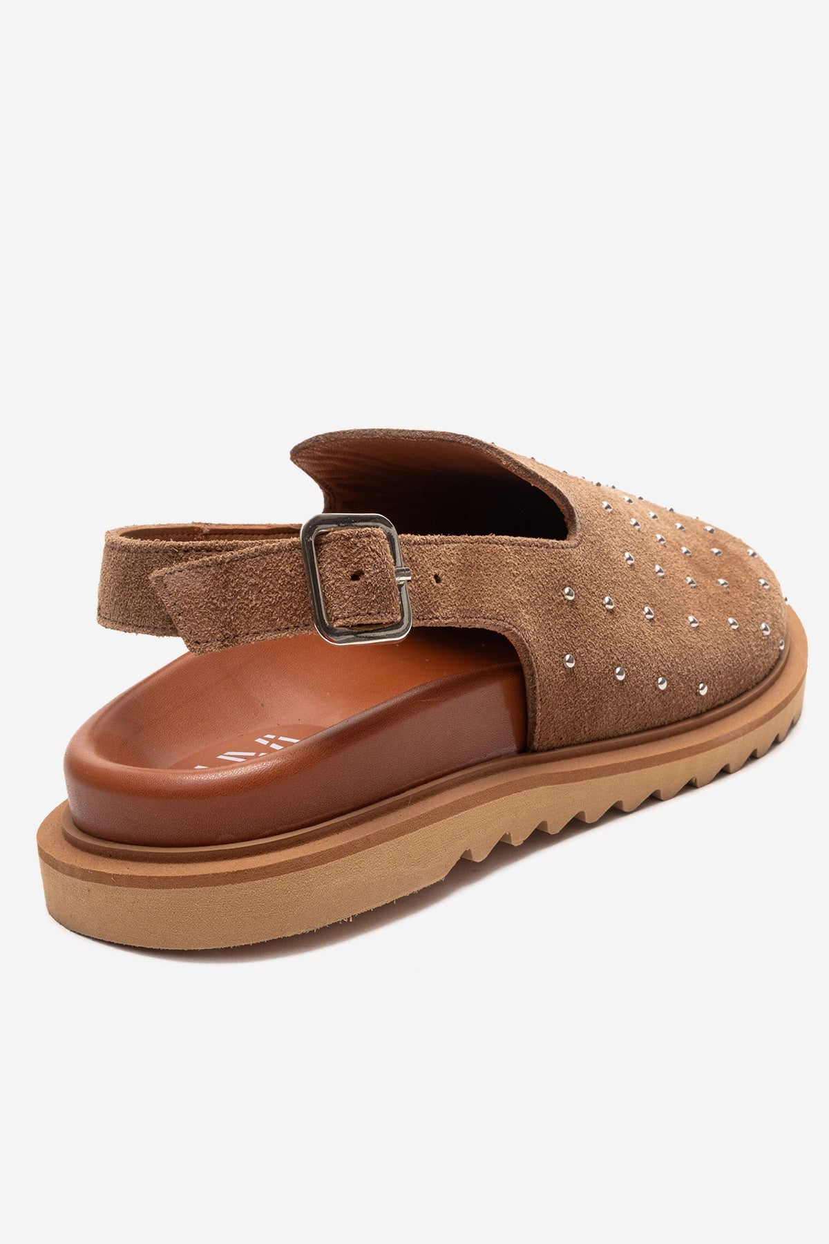OUR - Cognac Genuine Leather Suede Studded Closed-Toe Sandal (Women)