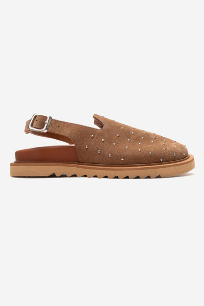 OUR - Cognac Genuine Leather Suede Studded Closed-Toe Sandal (Women)