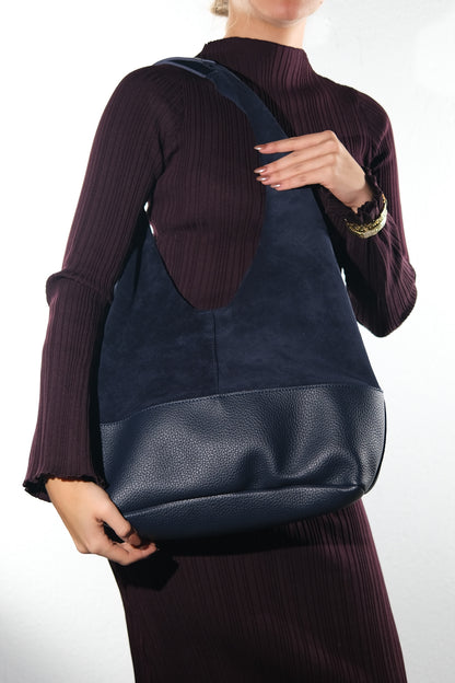 Avos - Navy Suede Leather Shoulder Bag (Women)