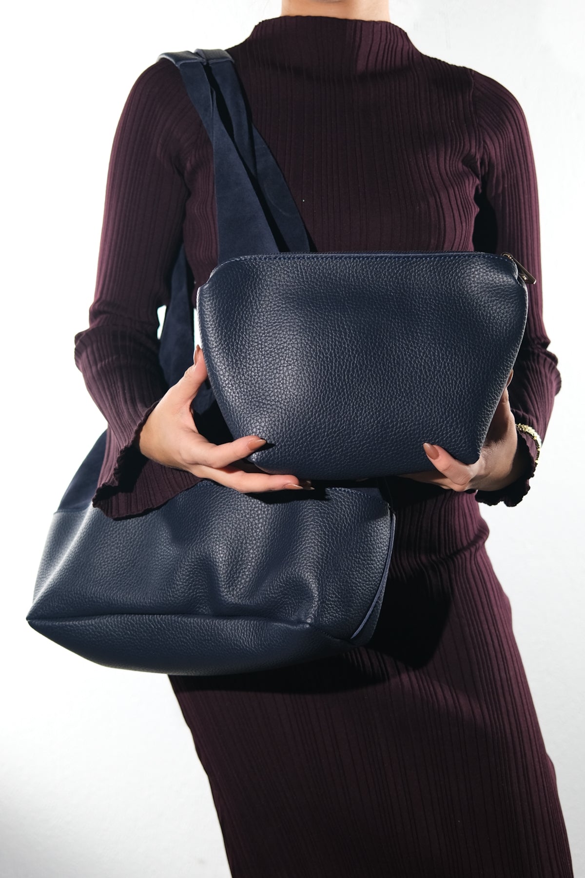 Avos - Navy Suede Leather Shoulder Bag (Women)