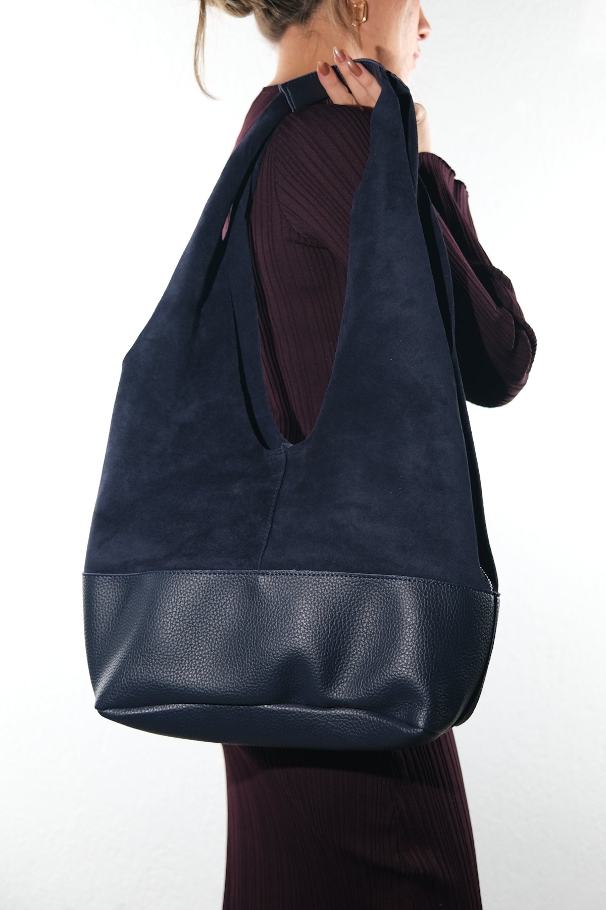 Avos - Navy Suede Leather Shoulder Bag (Women)
