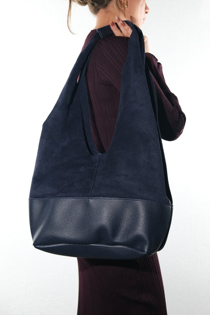 Avos - Navy Suede Leather Shoulder Bag (Women)