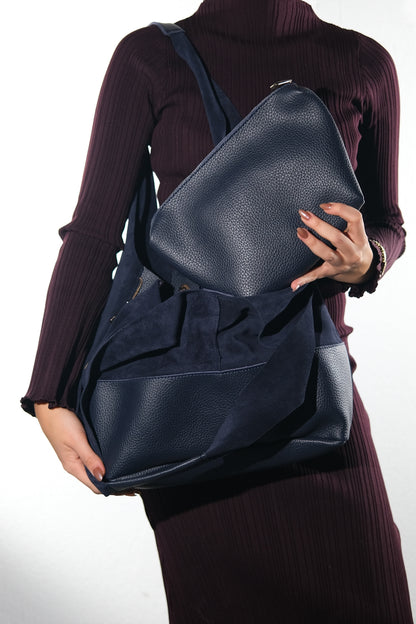 Avos - Navy Suede Leather Shoulder Bag (Women)