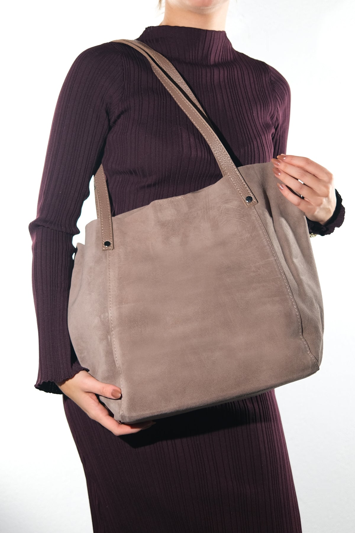 Tranzia - Bolso de Hombro de Ante Color Topo (Mujer)