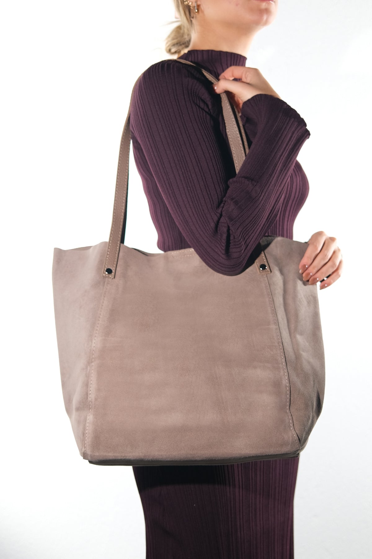 Tranzia - Bolso de Hombro de Ante Color Topo (Mujer)