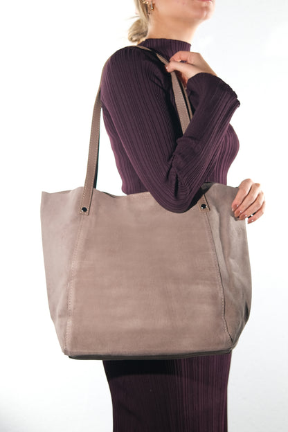 Tranzia - Bolso de Hombro de Ante Color Topo (Mujer)