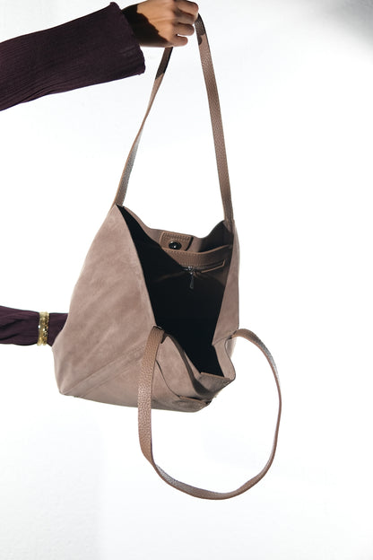 Tranzia - Bolso de Hombro de Ante Color Topo (Mujer)