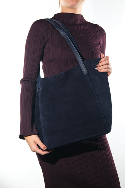 Tranzia - Navy Suede Leather Shoulder Bag (Women)