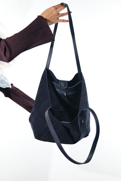 Tranzia - Navy Suede Leather Shoulder Bag (Women)