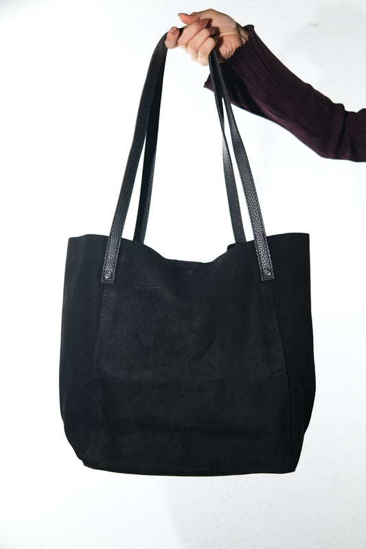 Tranzia - Bolso de hombro de cuero de ante negro (Mujer)