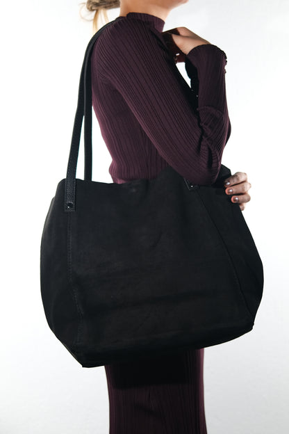 Tranzia - Black Suede Leather Shoulder Bag (Women)