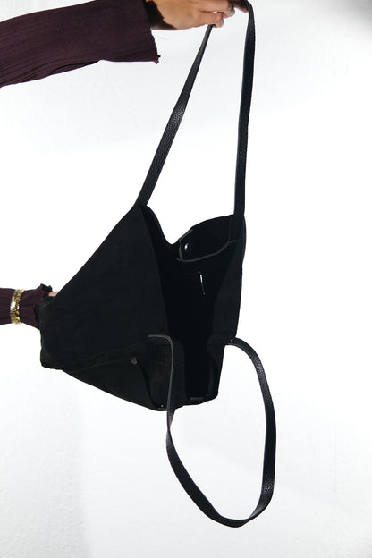 Tranzia - Black Suede Leather Shoulder Bag (Women)