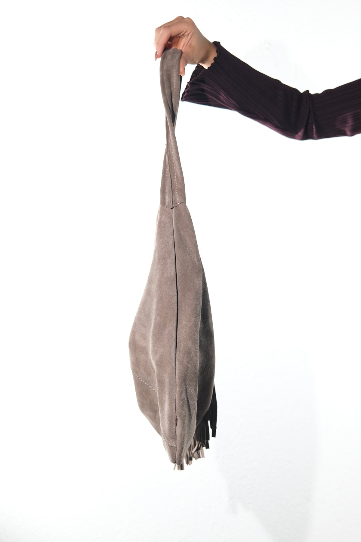 Noche - Taupe Suede Leather Tassel Shoulder Bag (Women)