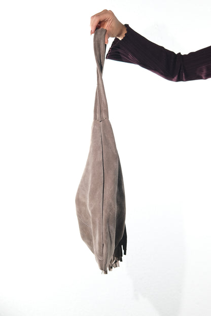Noche - Taupe Suede Leather Tassel Shoulder Bag (Women)