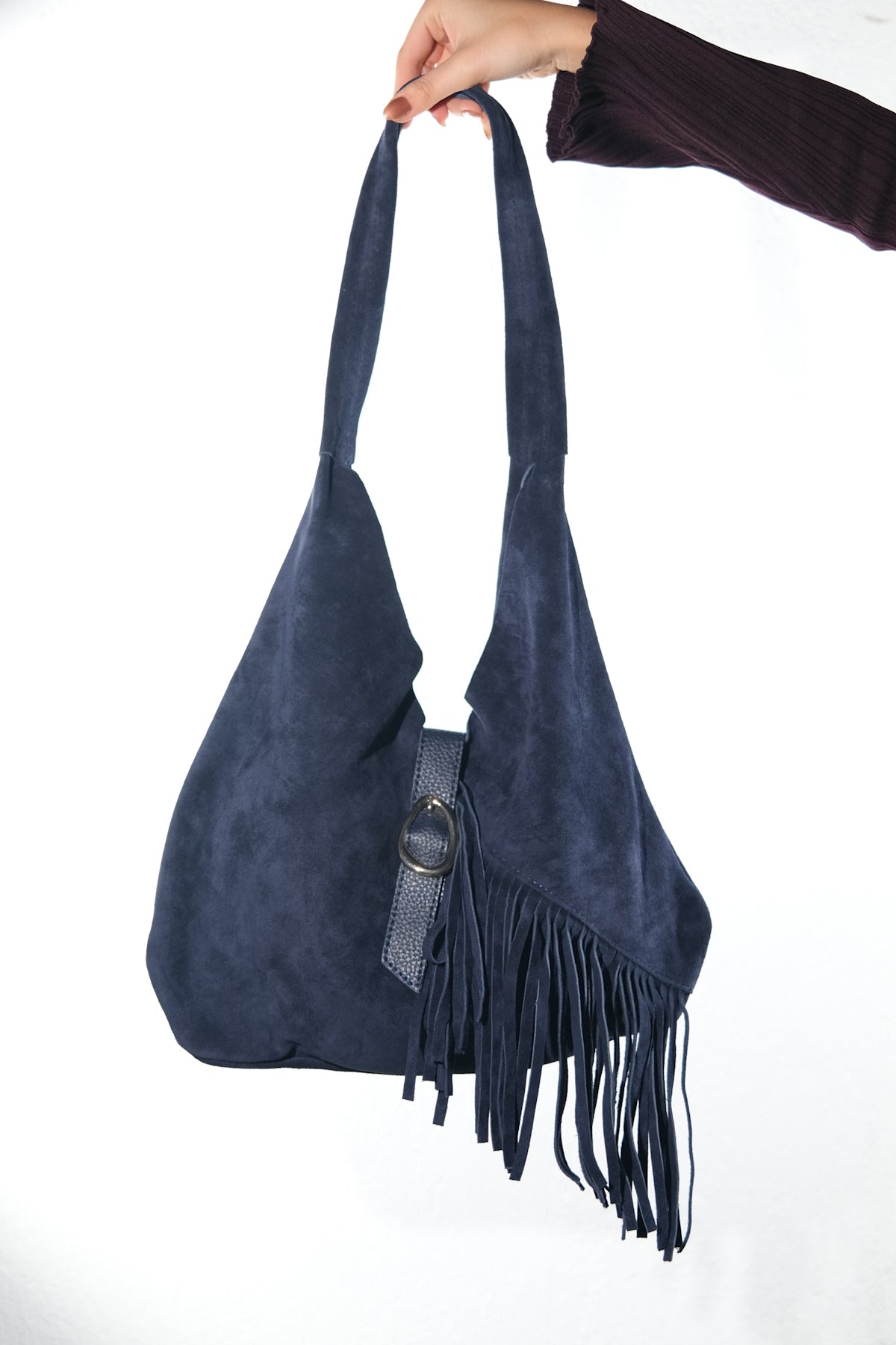 Noche - Bolso de hombro con borla de ante azul marino (Mujer)