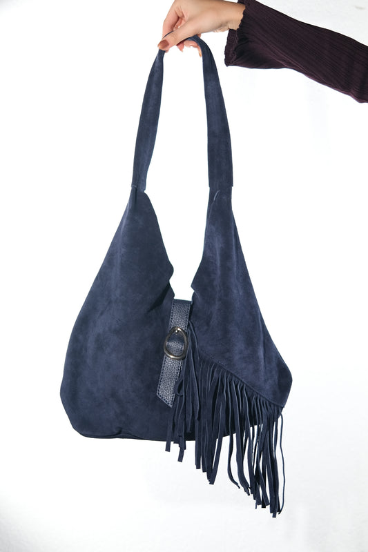 Noche - Bolso de hombro con borla de ante azul marino (Mujer)