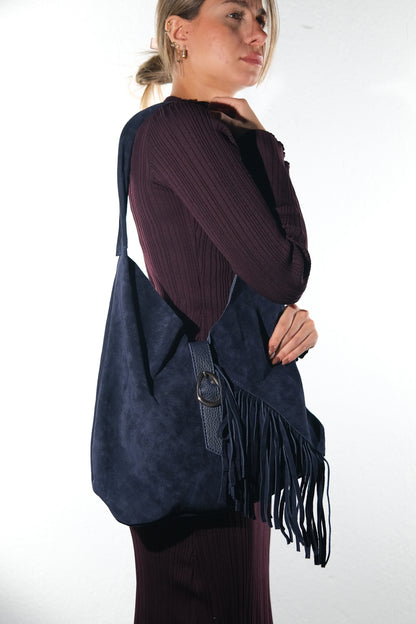Noche - Bolso de hombro con borla de ante azul marino (Mujer)