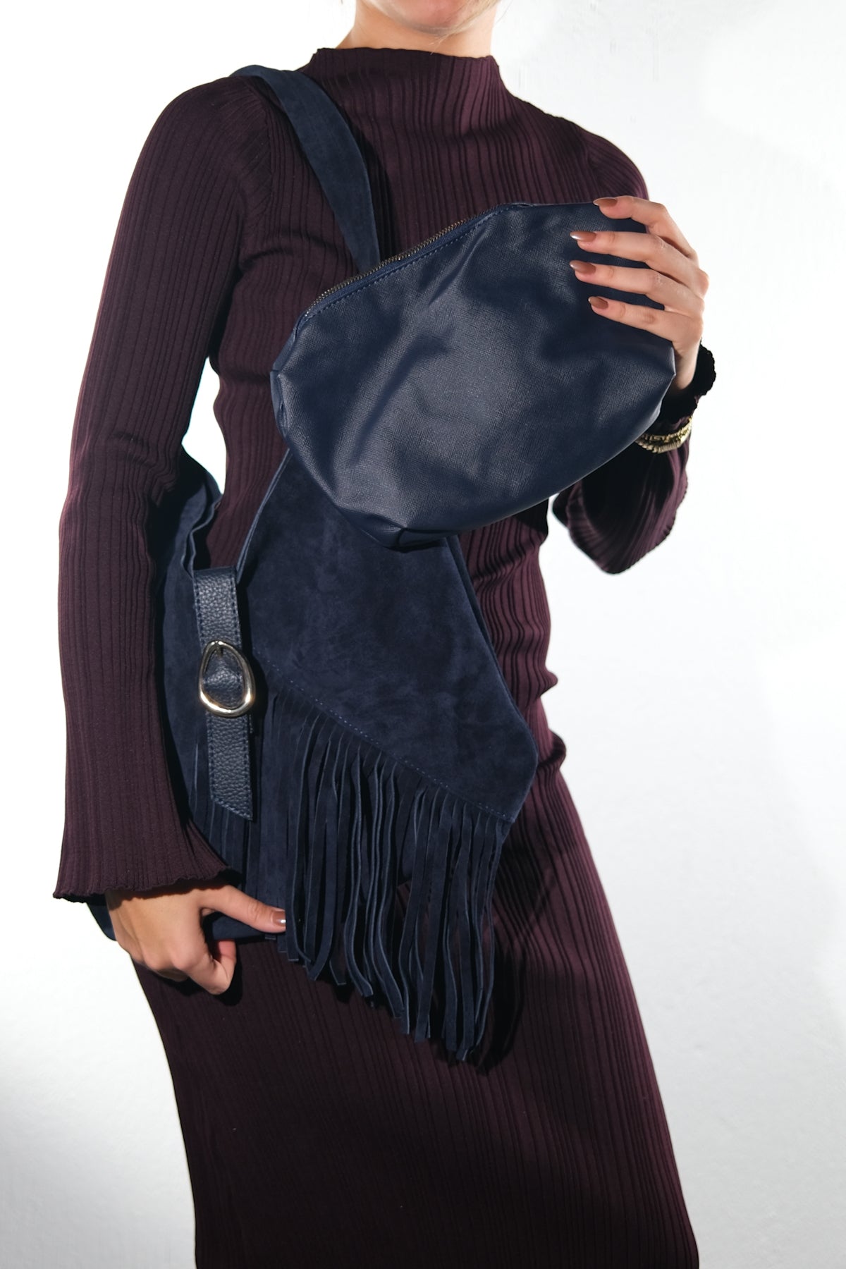 Noche - Bolso de hombro con borla de ante azul marino (Mujer)