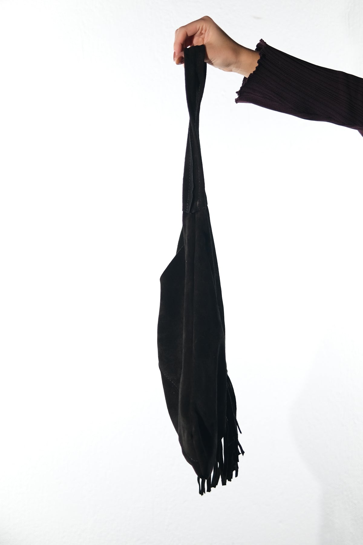 Noche - Bolso de hombro de ante negro con borla (Mujer)