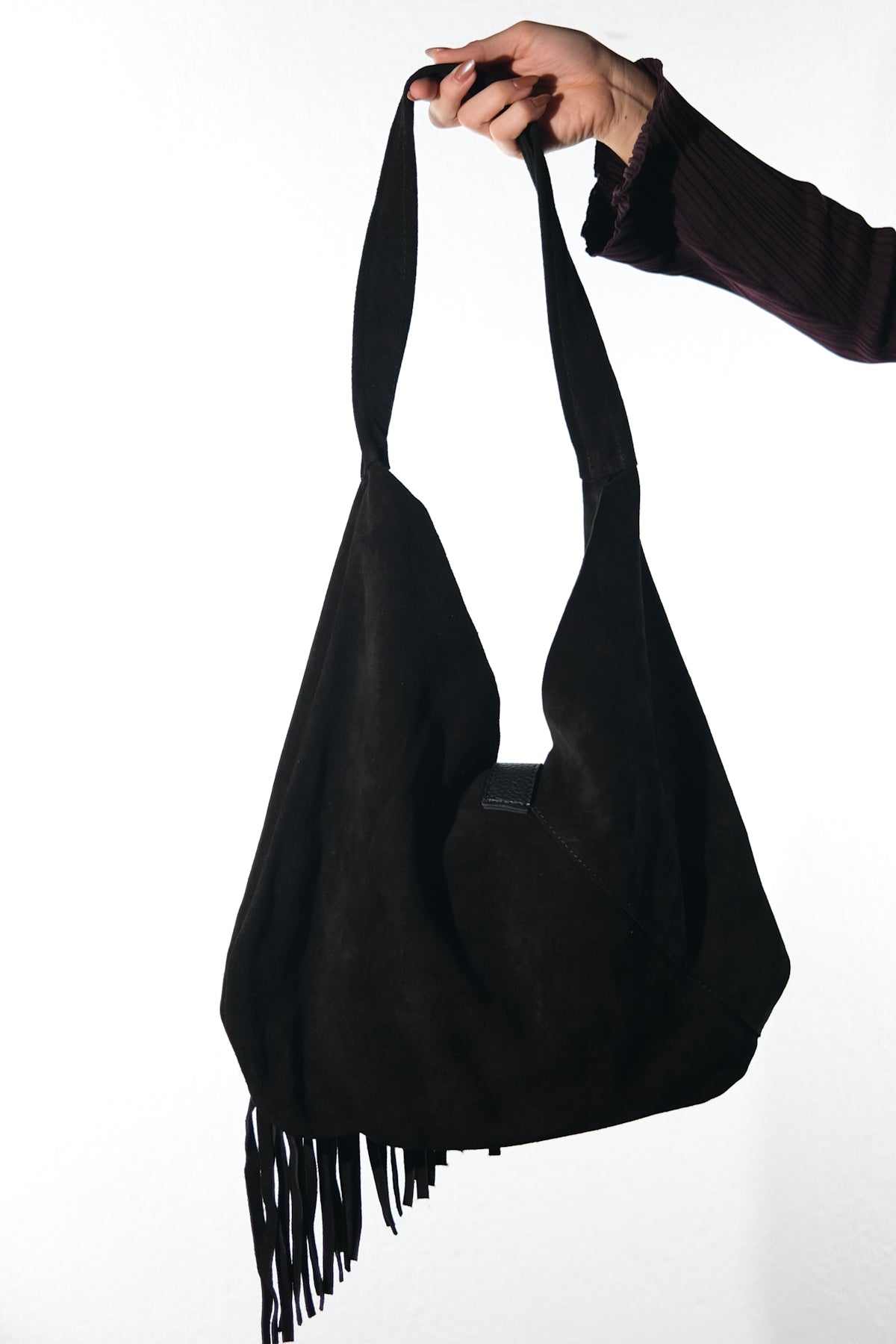 Noche - Bolso de hombro de ante negro con borla (Mujer)