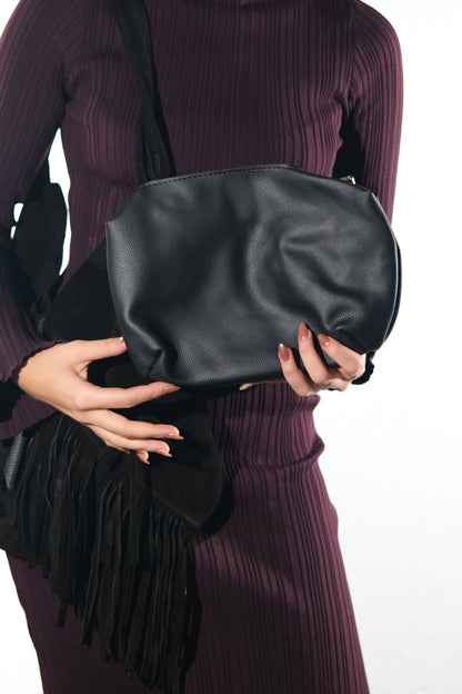 Noche - Bolso de hombro de ante negro con borla (Mujer)