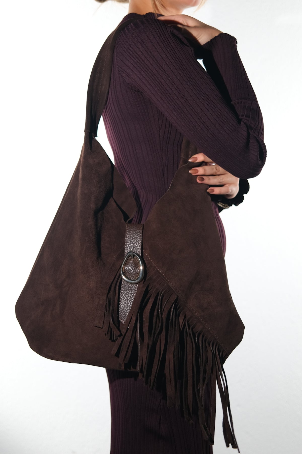Noche - Brown Suede Leather Tassel Shoulder Bag (Women)