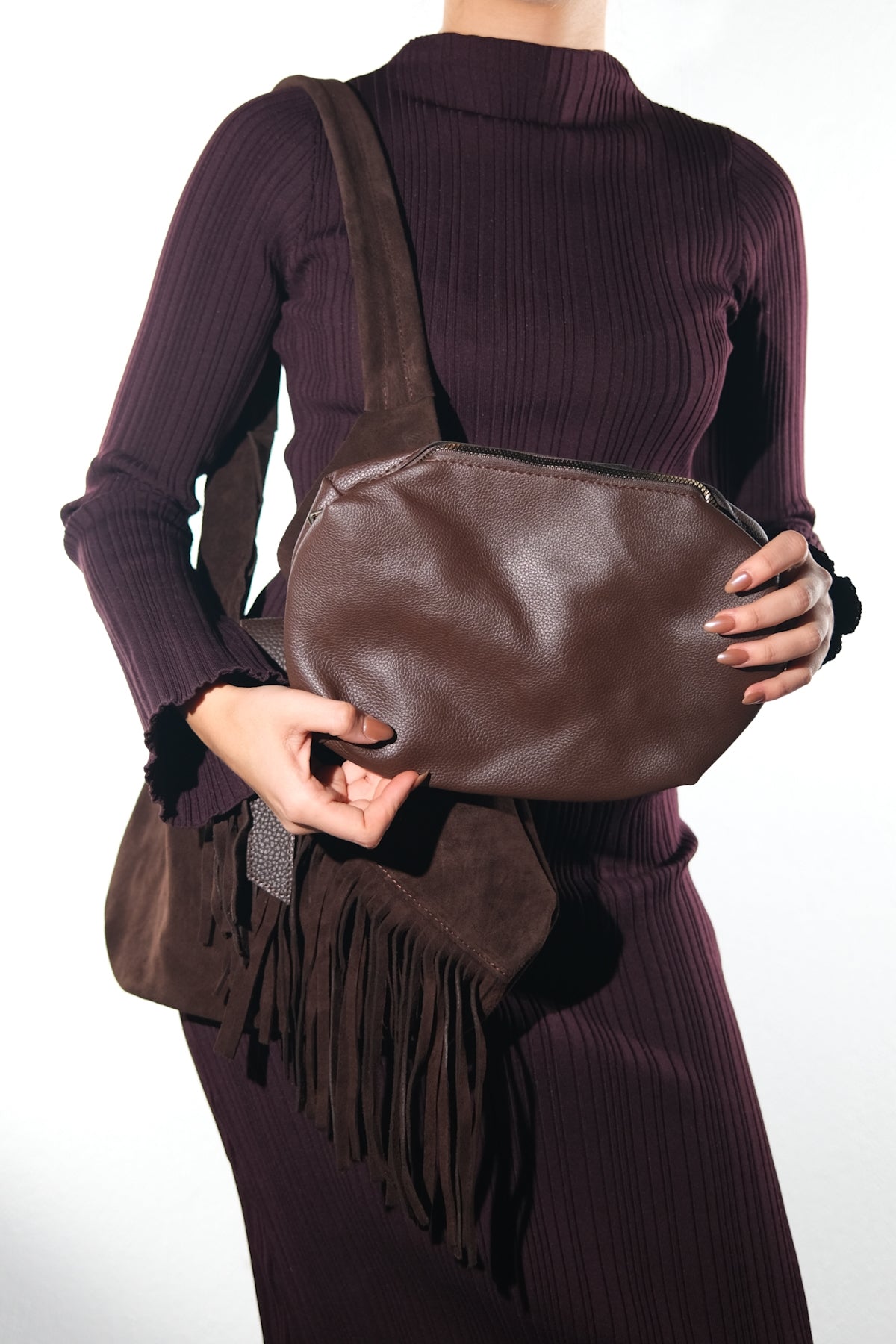 Noche - Brown Suede Leather Tassel Shoulder Bag (Women)