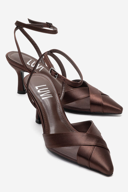ESTELA - Zapato de tacón tipo stiletto de piel auténtica marrón (Mujer)
