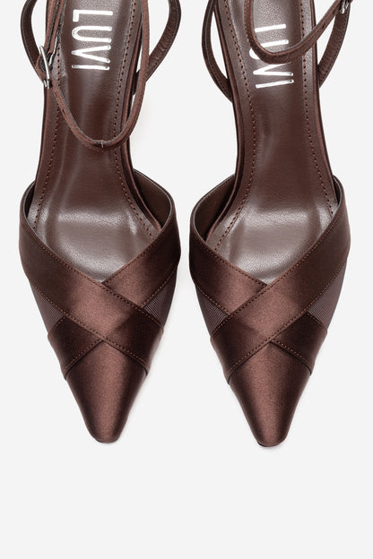 ESTELA - Zapato de tacón tipo stiletto de piel auténtica marrón (Mujer)