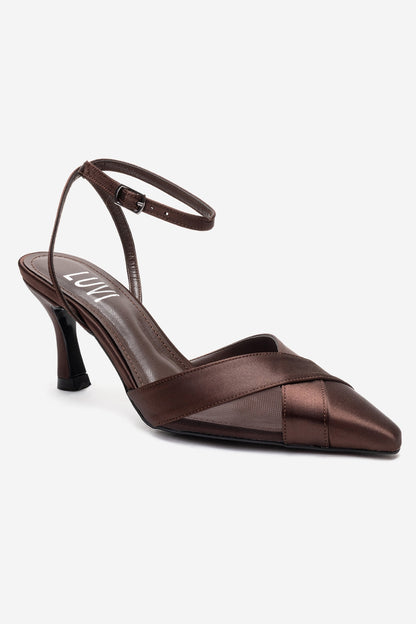 ESTELA - Zapato de tacón tipo stiletto de piel auténtica marrón (Mujer)
