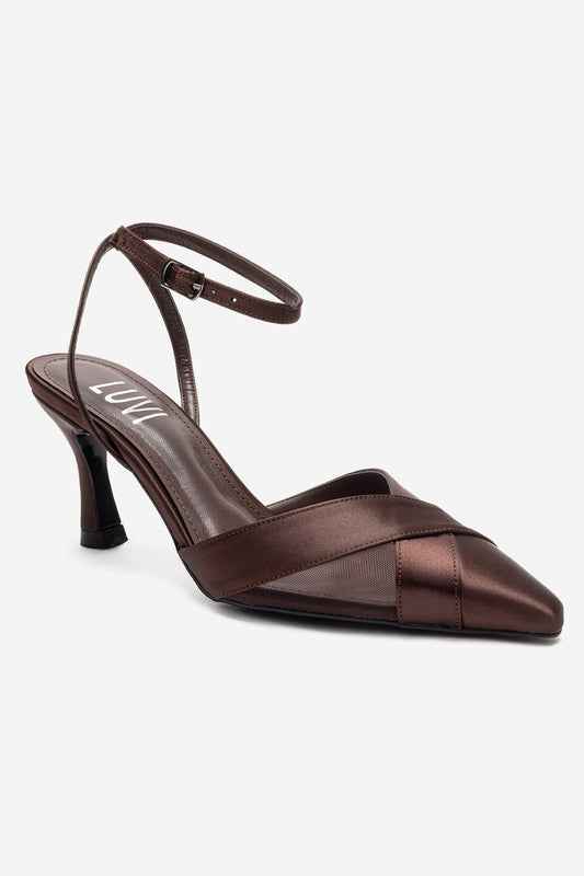ESTELA - Zapato de tacón tipo stiletto de piel auténtica marrón (Mujer)