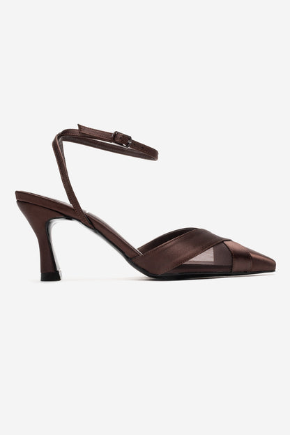 ESTELA - Zapato de tacón tipo stiletto de piel auténtica marrón (Mujer)