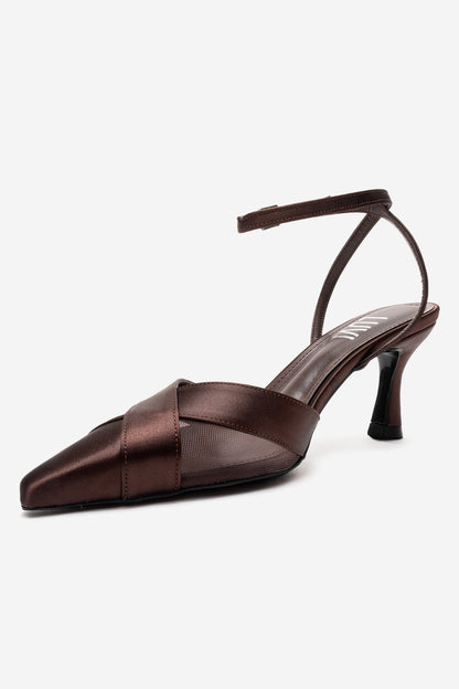 ESTELA - Zapato de tacón tipo stiletto de piel auténtica marrón (Mujer)