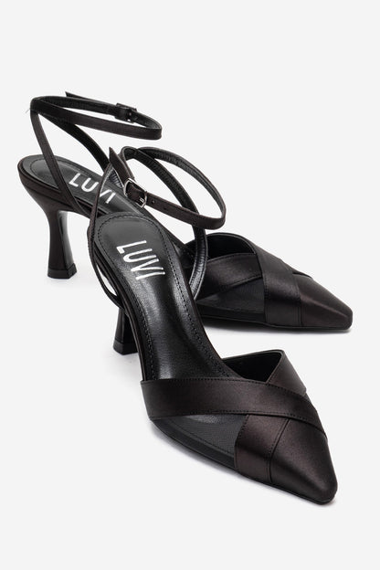 ESTELA - Zapatos de tacón de aguja de cuero genuino negros (Mujer)
