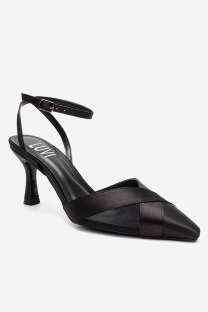 ESTELA - Zapatos de tacón de aguja de cuero genuino negros (Mujer)