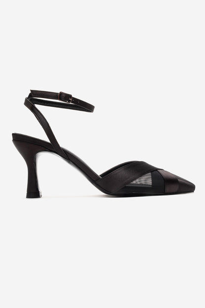 ESTELA - Zapatos de tacón de aguja de cuero genuino negros (Mujer)