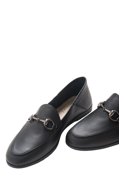 Penny - Black Leather Horsebit Loafers