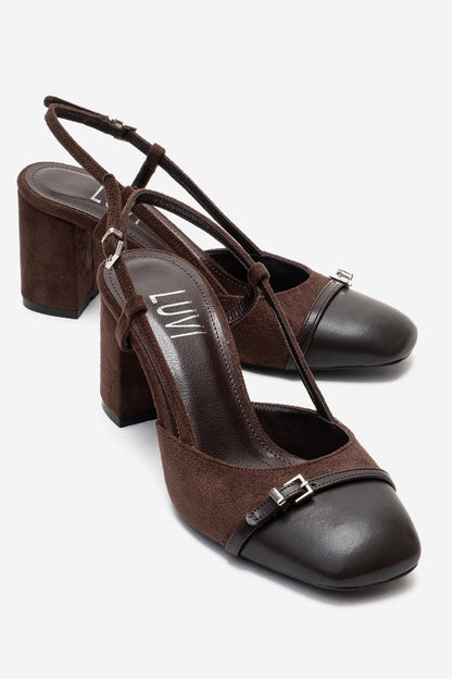 DESIA - Zapatos de tacón de bloque marrón (Mujer)
