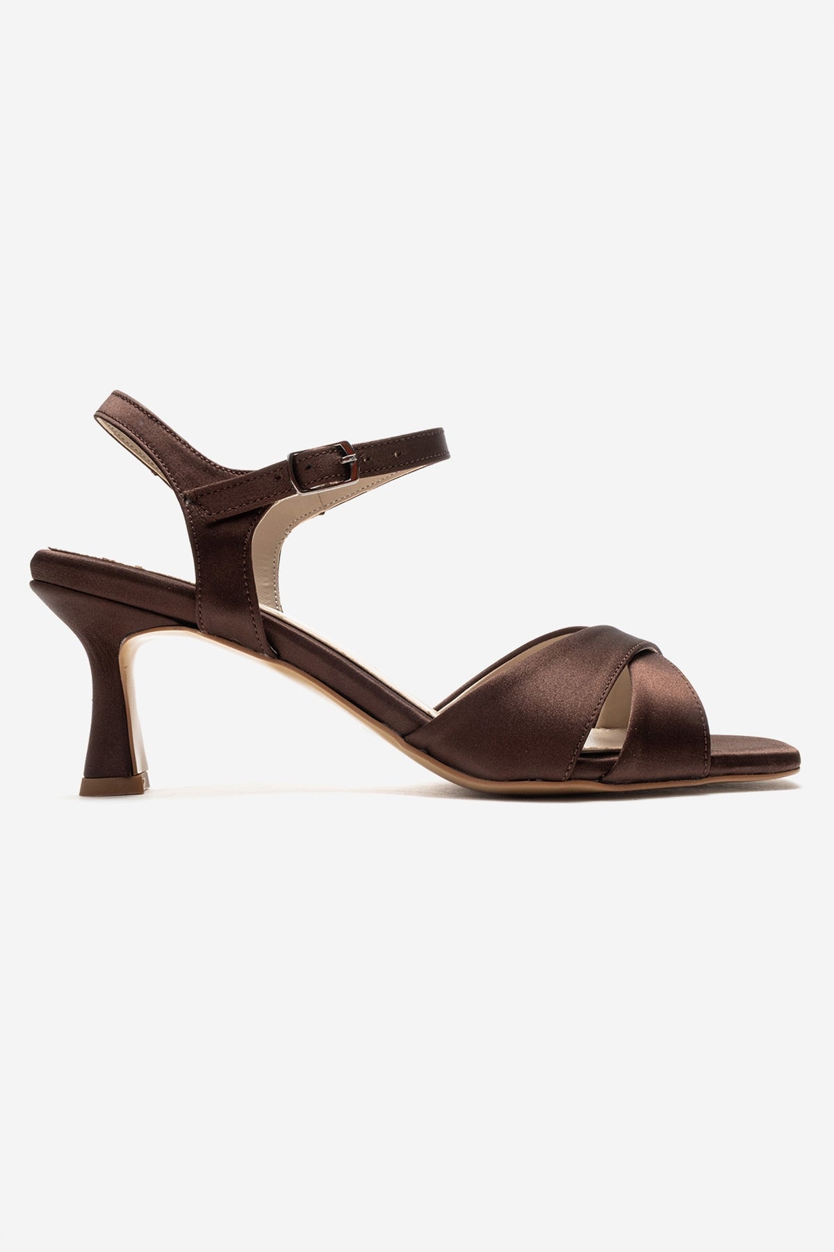 Melin - Brown Satin Cross Strap Stiletto Sandal (Women)